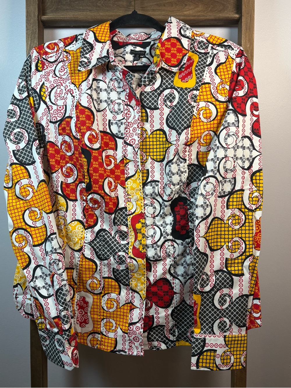 NWT. Madison Multicolor Graphic Print Button-Down Shirt SZ 14